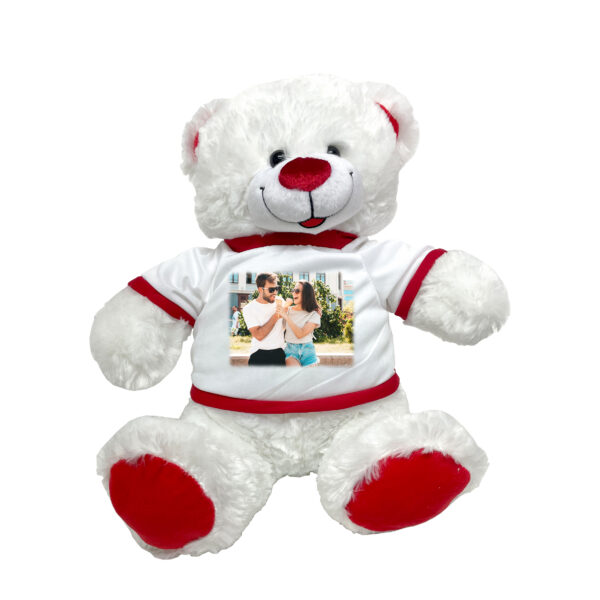 דובי אדום לבן עם הדפסת תמונה על החולצה
