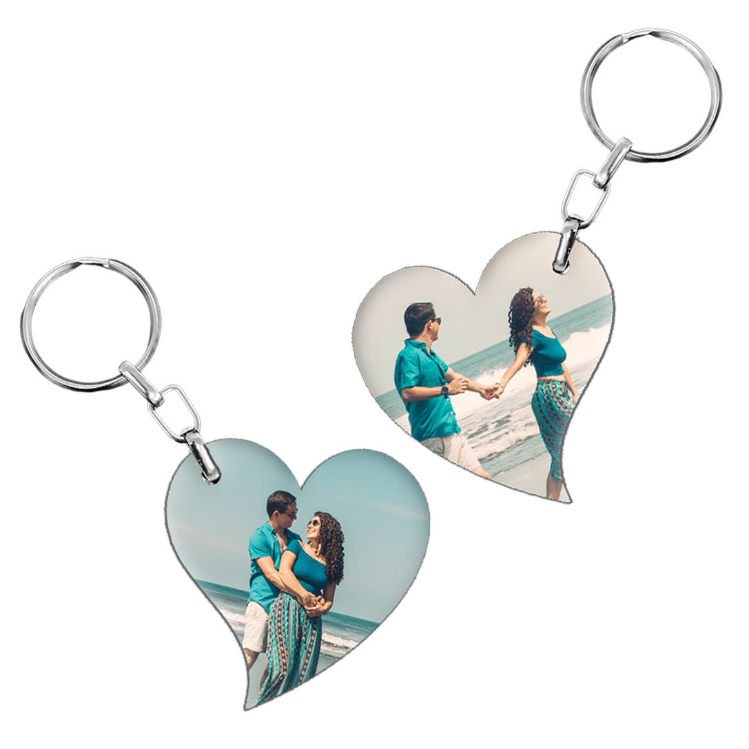מחזיק מפתחות בצורת לב דו צדדי עם הדפסת תמונה